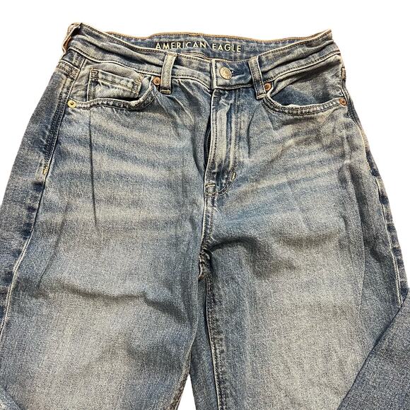 American Eagle Mom Jean size 2 Short Distressed Cropped High Rise Denim Casual - Picture 2 of 8
